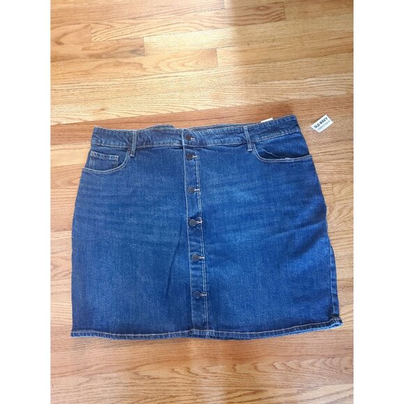 Old Navy Womens Denim Button-Front Skirt Size 20 Plus Size Stretch Blue Jean - Picture 1 of 7
